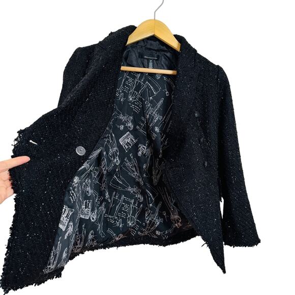 White House Black Market Double Breast Tweed Blazer Black Size 6P - Picture 3 of 6